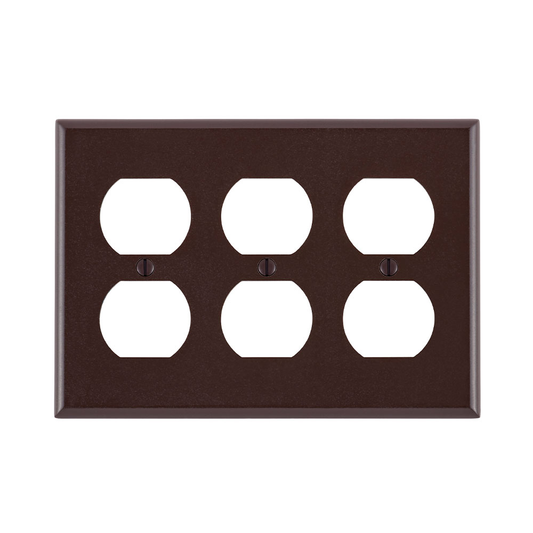 3-Gang Duplex Outlet/Receptacle Wallplate, Standard Size, Thermoset, Brown