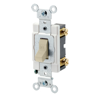 20 Amp, 120/277 Volt, Toggle  Single-Pole AC Quiet Switch,  Commercial Spec Grade, Grounding, Back & Side Wired, - Ivory
