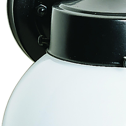 1 Light - 6" Outdoor Wall with White Glass - Black Finish