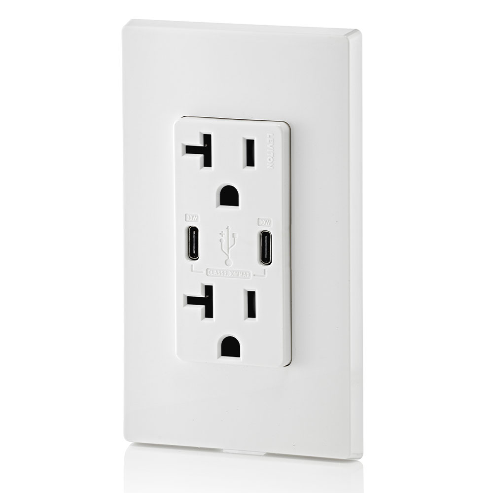 30W (6A) USB Dual Type-C/C Power Delivery Wall Outlet Charger with 20A Tamper-Resistant Outlet