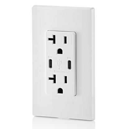 30W (6A) USB Dual Type-C/C Power Delivery Wall Outlet Charger with 20A Tamper-Resistant Outlet