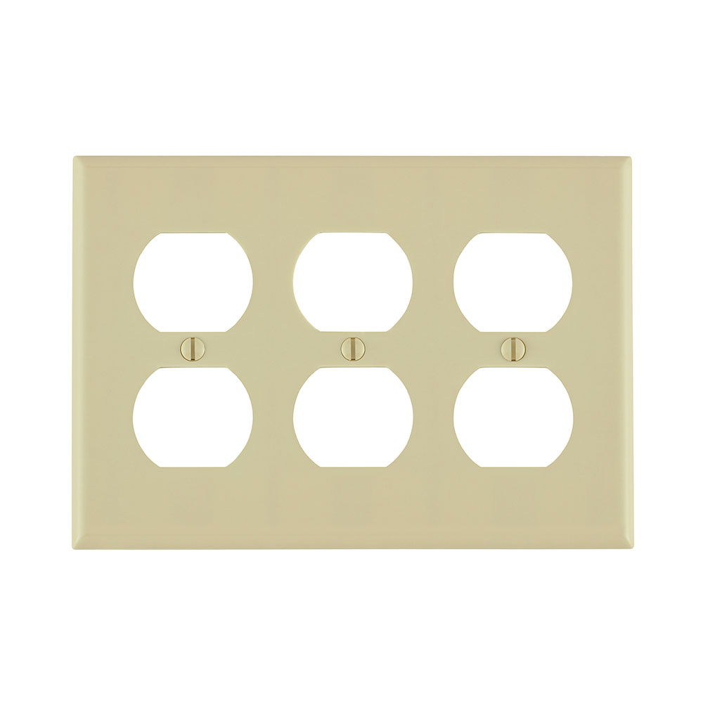3-Gang Duplex Outlet/Receptacle Wallplate, Standard Size, Thermoset, Ivory