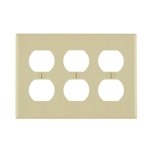 3-Gang Duplex Outlet/Receptacle Wallplate, Standard Size, Thermoset, Ivory