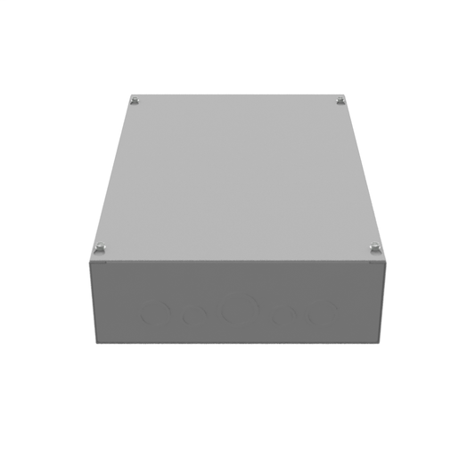 18x4X12 Screw Cover Type 1 UL Listed Steel Knockouts ANSI 61 Gray Cover With Teardrop Slots Mounting Holes In Back