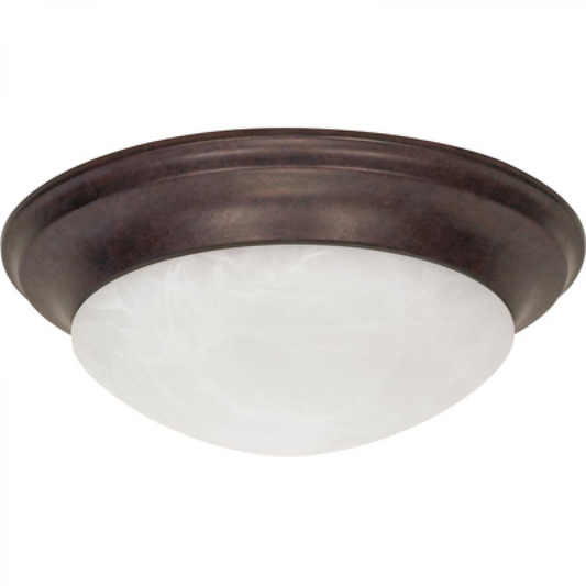 3 Light - 17" Flush with Alabaster Glass - Old Bronze Finish