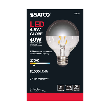 4.5 Watt G25 LED; Silver crown; Medium base; 2700K; 430 Lumens; 120 Volt