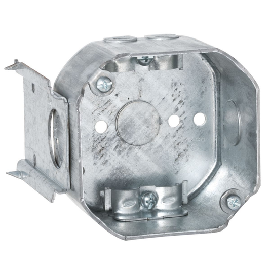 4 in. Octagon Box, Drawn, 2-1/8 in. Deep, Two 1/2 in. KO's & NMSC Clamps, TS Bracket