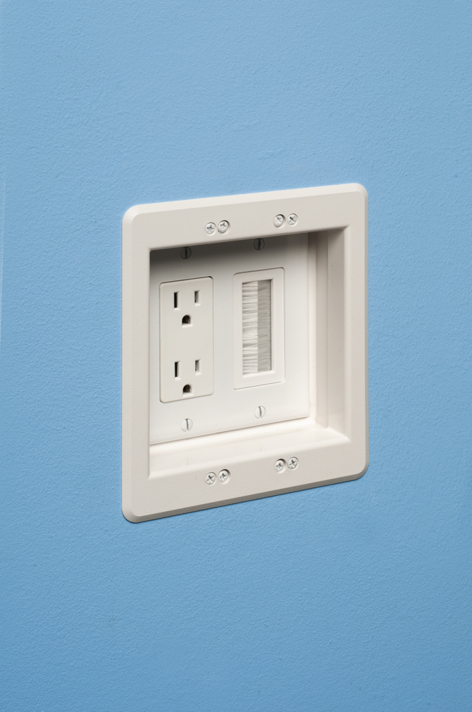 Cable entry device with brush style cover. White Non-metallic. Includes two #6 screws.