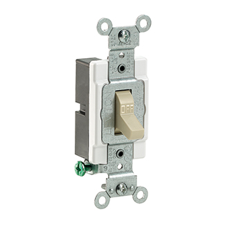 20 Amp, 120/277 Volt, Toggle  Single-Pole AC Quiet Switch,  Commercial Spec Grade, Grounding, Side Wired - Ivory