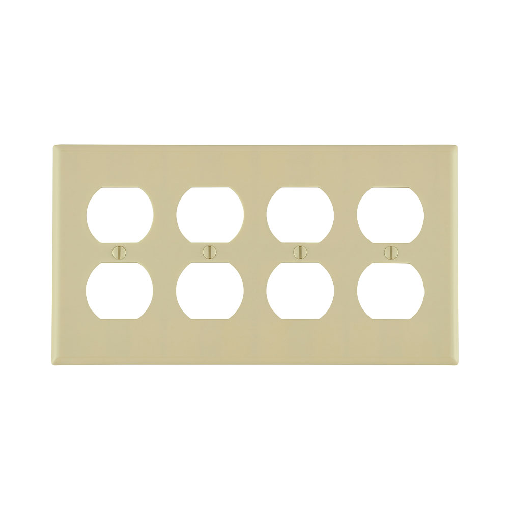 4-Gang Duplex Outlet/Receptacle Wallplate, Standard Size, Thermoset, Ivory