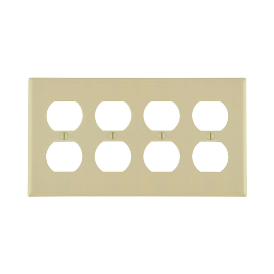 4-Gang Duplex Outlet/Receptacle Wallplate, Standard Size, Thermoset, Ivory