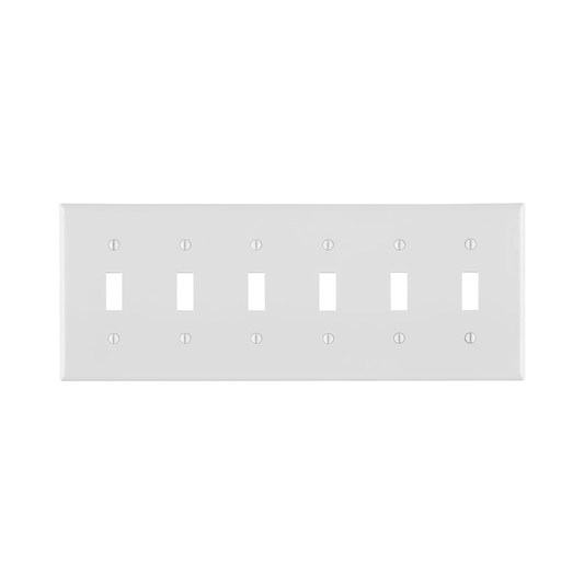 6-Gang Toggle Switch Wallplate, Standard Size, Thermoplastic Nylon, White