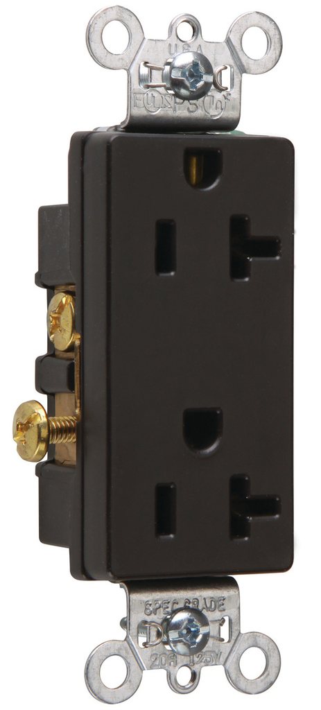 20A 125V Heavy Duty Spec-Grade Decorator Duplex Receptacle, Back and Side Wire, Black