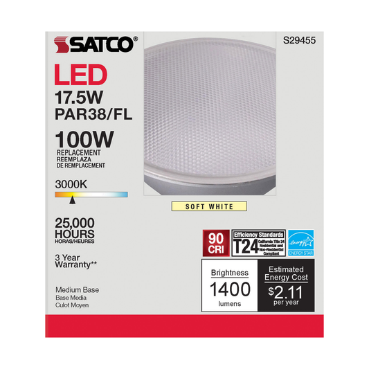 17.5 Watt; PAR38 LED; 3000K; 40 deg. Beam Angle; Medium base; 120 Volt