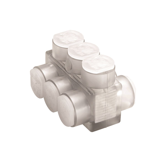 Aluminum Multiple Tap Connector, Clear Insulated, 2 Port, 2 Sided Entry, 10 AWG-250 kcmil, Al/Cu Rated