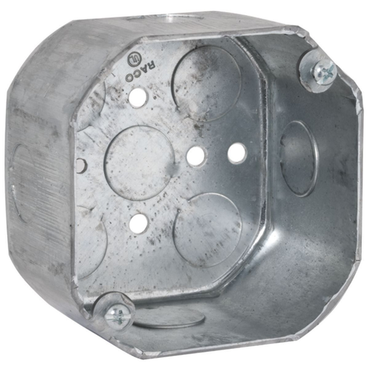 4 in. Octagon Box, Drawn, 2-1/8 in. Deep, Nine 1/2 in. KO's