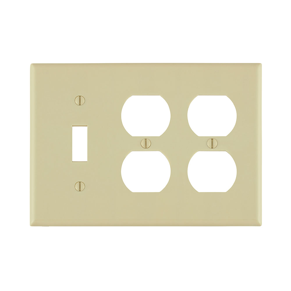 3-Gang Wallplate, 1-Toggle 2-Duplex Outlet/Receptacle Combination, Standard Size, Thermoset, Ivory