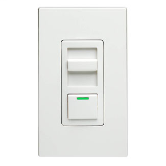 600W, 120 Volt AC 60Hz, Single-Pole & 3-Way, IllumaTech Preset Electro-Mechanical Incandescent Slide Dimmer, LED Locator - White face assembled on device. Ivory and Light Almond color change kits included.