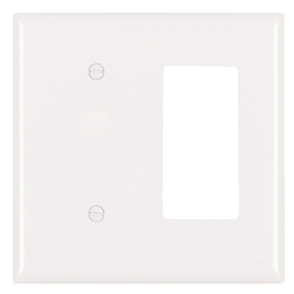 2-Gang Thermoset Wall Plate, 1 Blank, 1 Decorator, White