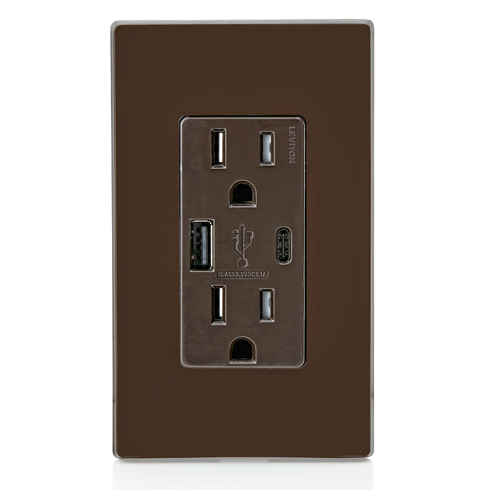 5.1A USB Type A/Type-C Wall Outlet Charger with 15A Tamper-Resistant Outlet