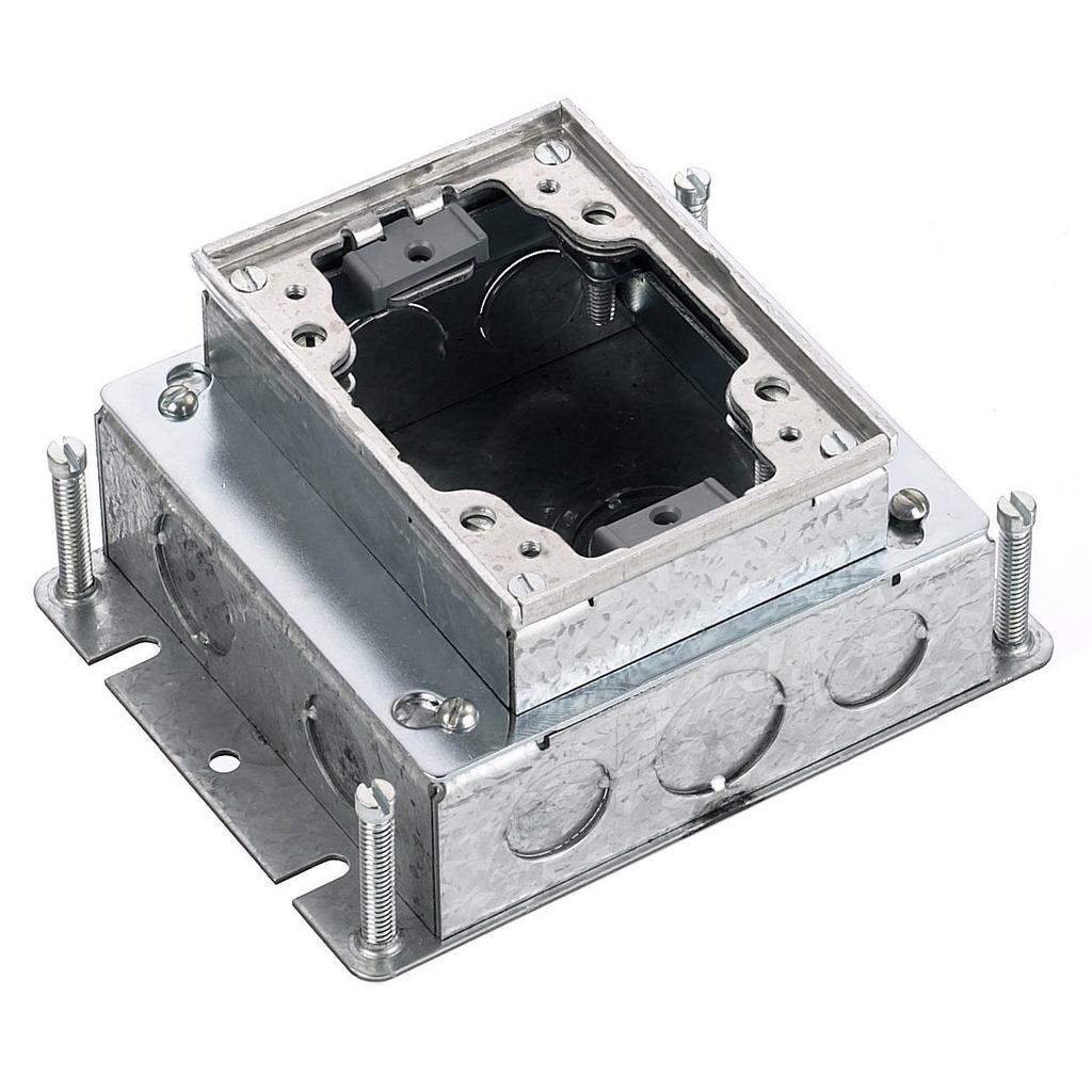 1-Gang, Rectangular, Galvanized Stamped Steel Box, Shallow, Fully Adjustable, Single Service, Aluminum Top