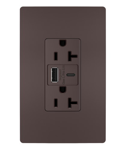 20A 125V Tamper-Resistant Duplex Receptacle with USB A/C Charging Ports, Brown