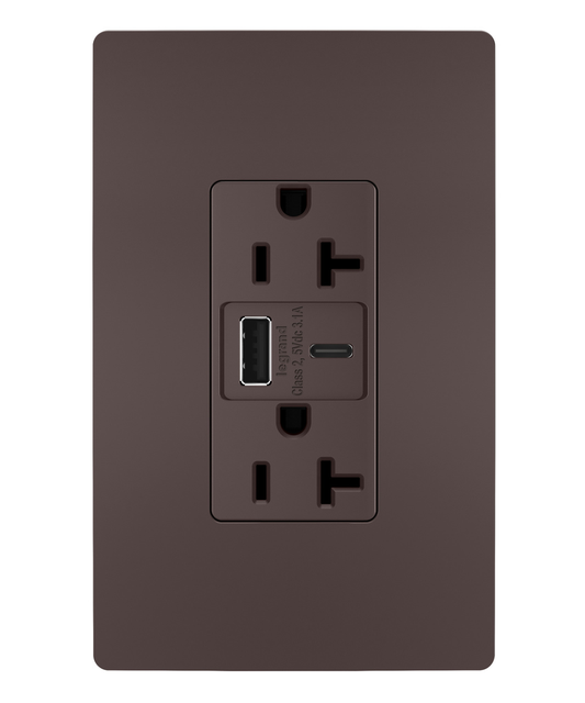 20A 125V Tamper-Resistant Duplex Receptacle with USB A/C Charging Ports, Brown