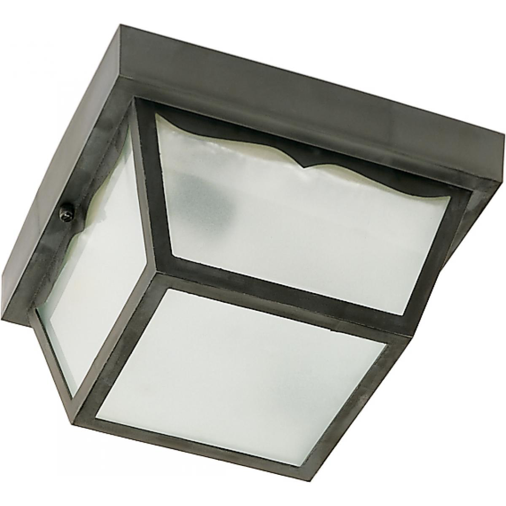 1 Light - 8" Carport Flush with Frosted Acrylic Panels - Black Finish