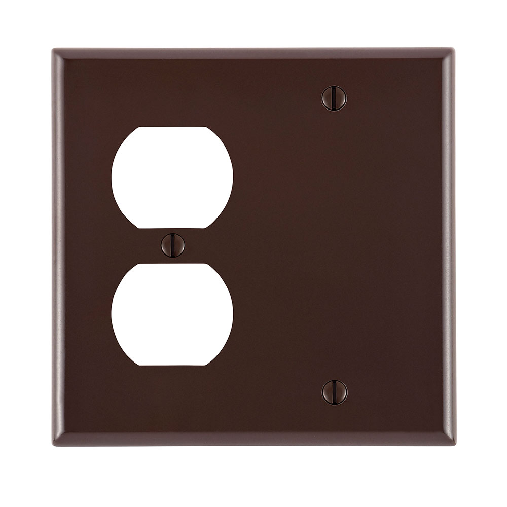 2-Gang Wallplate, 1-Blank 1-Duplex Combination, Standard Size, Thermoset, Brown