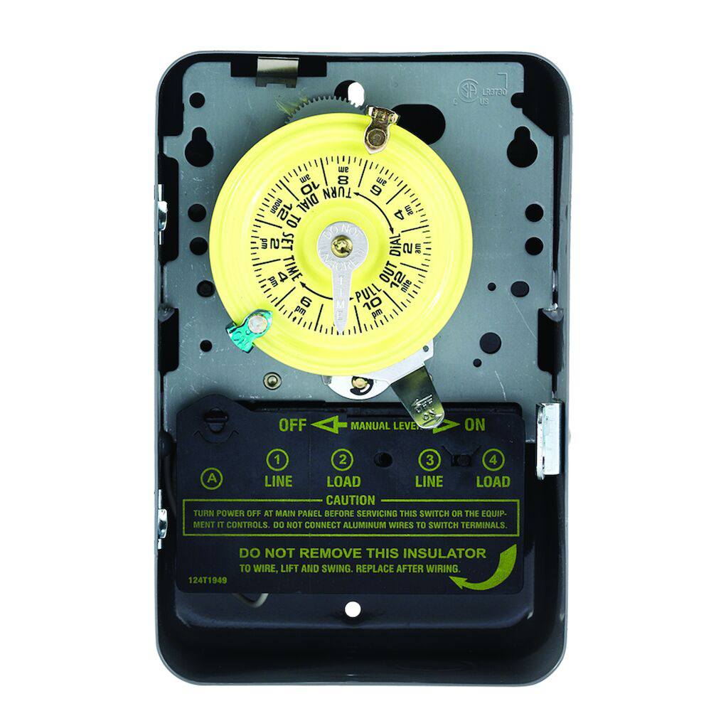 24-Hour Mechanical Time Switch, 120 VAC, 60Hz, DPST, Indoor Metal Enclosure, 1 Hour Interval
