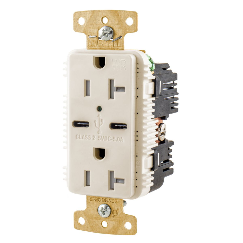 15A/125V Tamper Resistant/Weather Resistant Duplex Receptacle & Type C USB Port, Light Almond