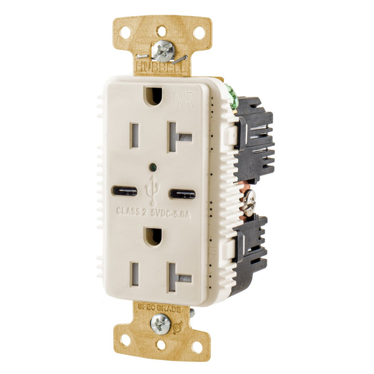 15A/125V Tamper Resistant/Weather Resistant Duplex Receptacle & Type C USB Port, Light Almond
