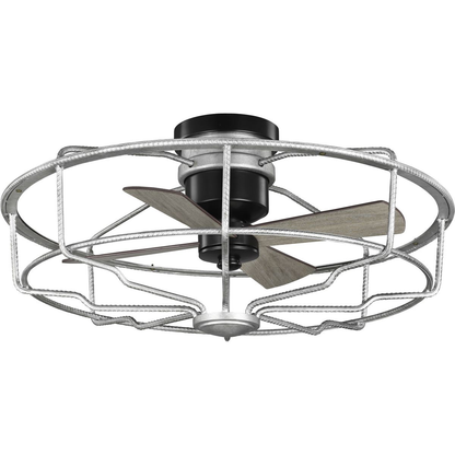 33" Four-blade Galvanized ceiling fan with open-cage design.