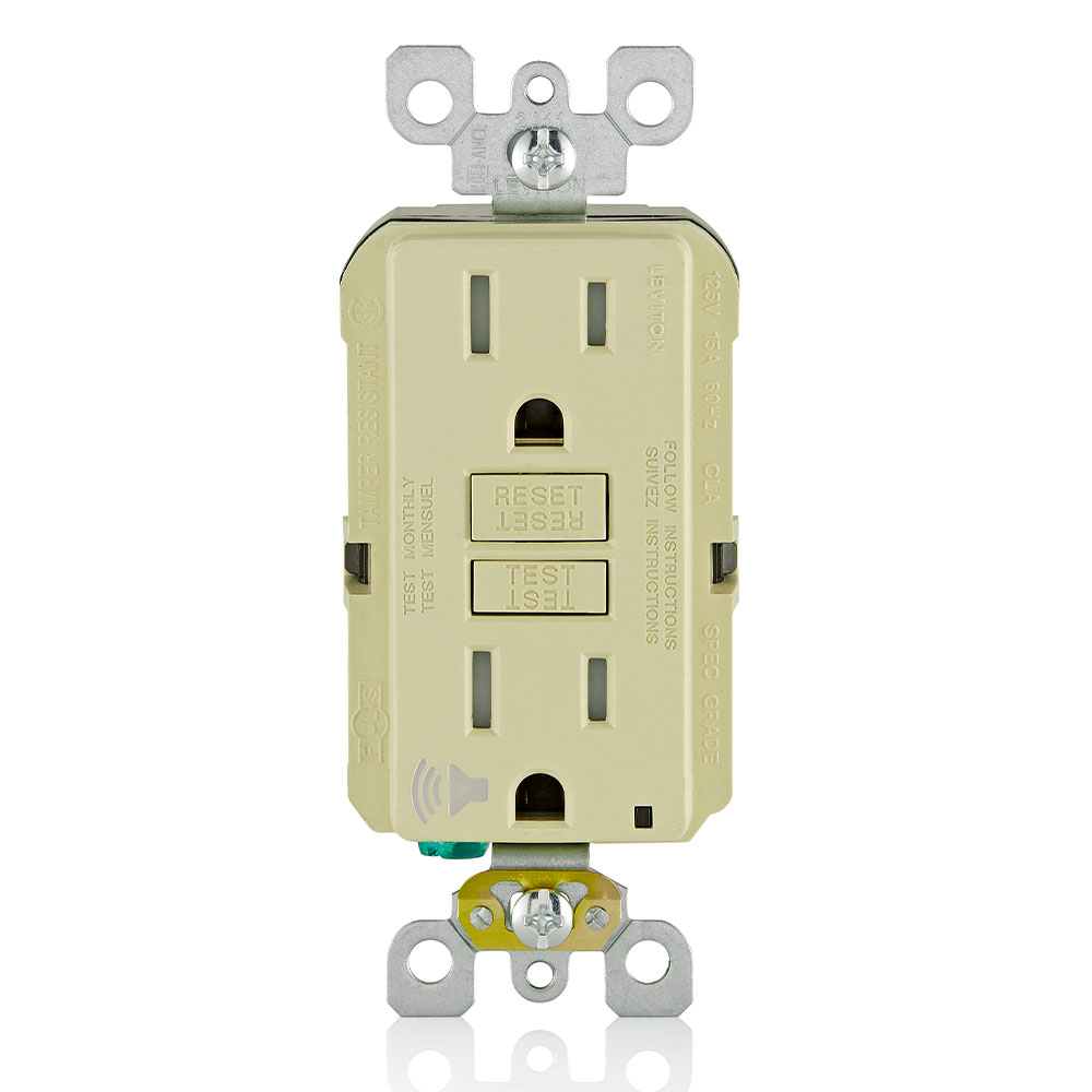 15 Amp, Self Test, Tamper-Resistant GFCI Outlet with Audible Alarm & LED Indicator Light
