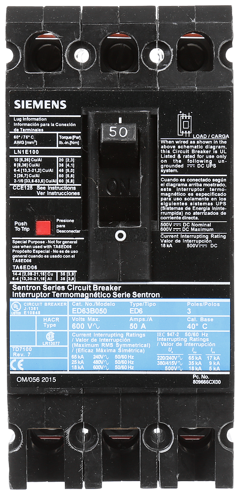 BRKR ED6 3P 600V 50A LUG