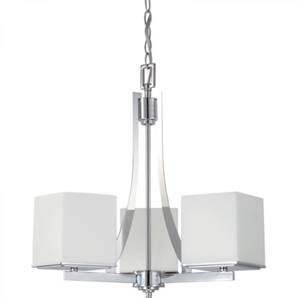 Bento - 3 Light Chandelier with Satin White Glass - Polished Chrome Finish