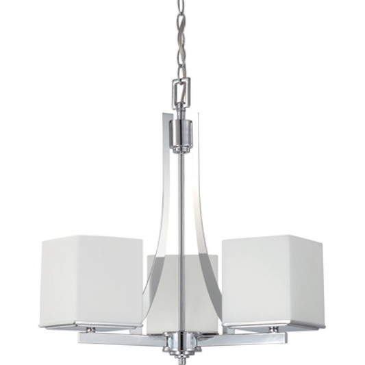Bento - 3 Light Chandelier with Satin White Glass - Polished Chrome Finish
