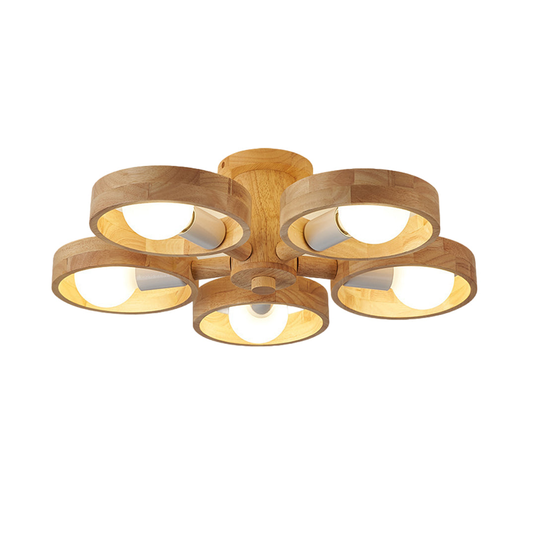 Wooden Chandeliers Scandinavian Style Creative Rubberwood LED Light