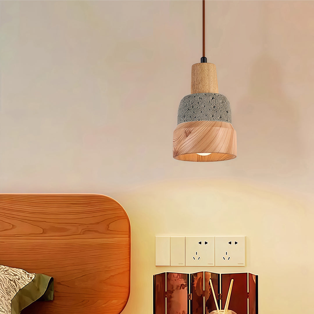 Wood Pendant Lighting Wabi-Sabi Retro Cement Ceiling Light