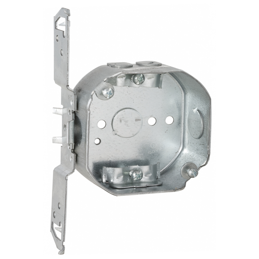 4 in. Octagon Box, Drawn, 1-1/2 in. Deep, Two 1/2 in. KO's & NMSC Clamps, TS Bracket