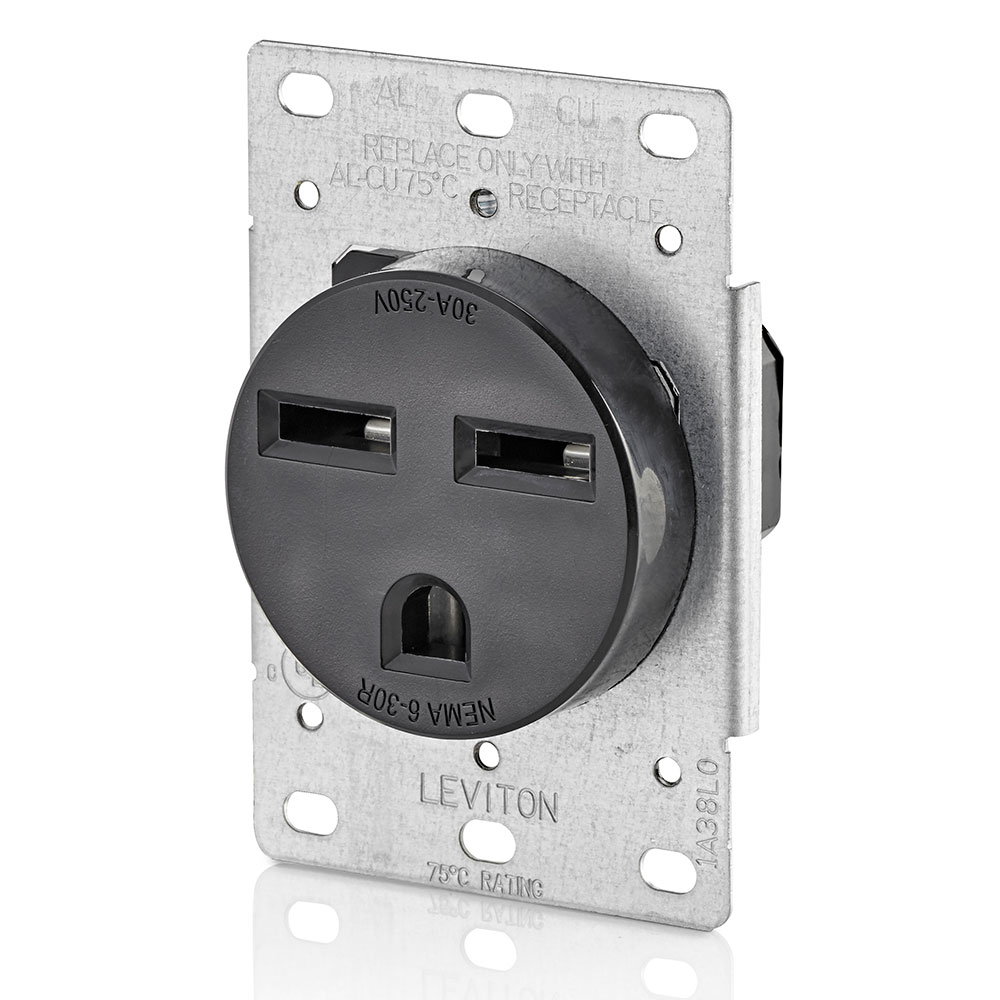 30 Amp Flush Mount Receptacle, 250V, 6-30R, Grounding