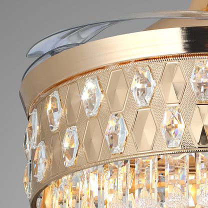 [Open-Box]Ceiling Fans with Crystal Lights Luxury Gold Iron with Crystal Pendant