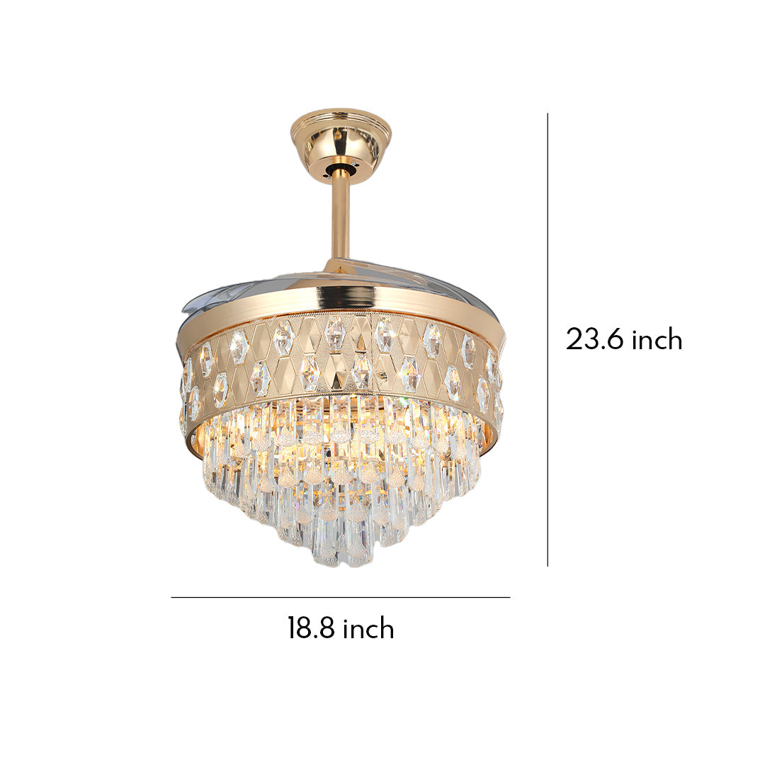 [Open-Box]Ceiling Fans with Crystal Lights Luxury Gold Iron with Crystal Pendant