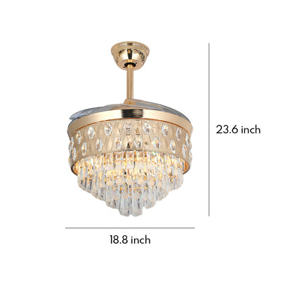 [Open-Box]Ceiling Fans with Crystal Lights Luxury Gold Iron with Crystal Pendant