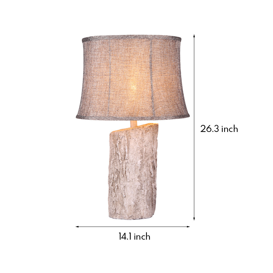 White Wood Table Lamp Realistic Bark Fabric Shade Ambient Lamp
