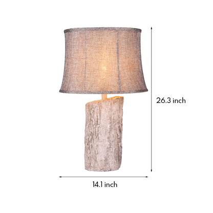 White Wood Table Lamp Realistic Bark Fabric Shade Ambient Lamp
