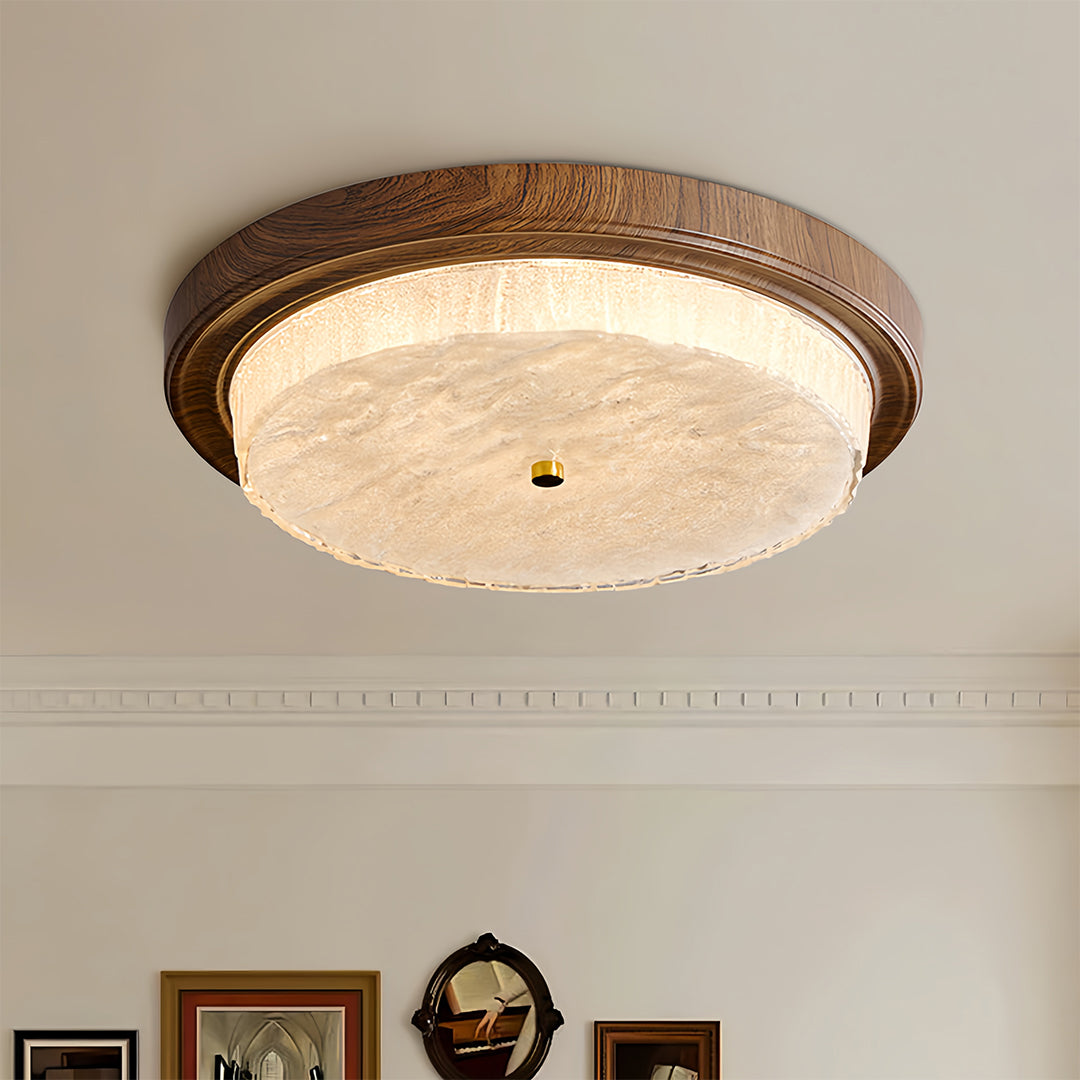 Wood Flush Mount Ceiling Light Vintage Style Round Ceiling Lamp