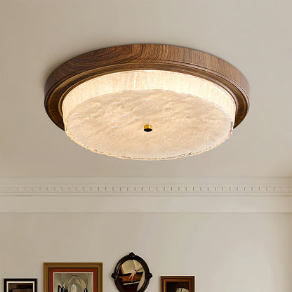 Wood Flush Mount Ceiling Light Vintage Style Round Ceiling Lamp