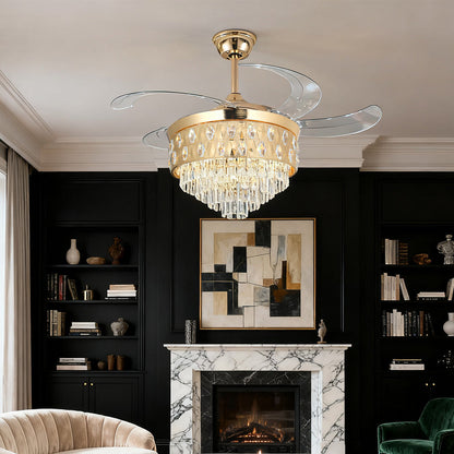 [Open-Box]Ceiling Fans with Crystal Lights Luxury Gold Iron with Crystal Pendant
