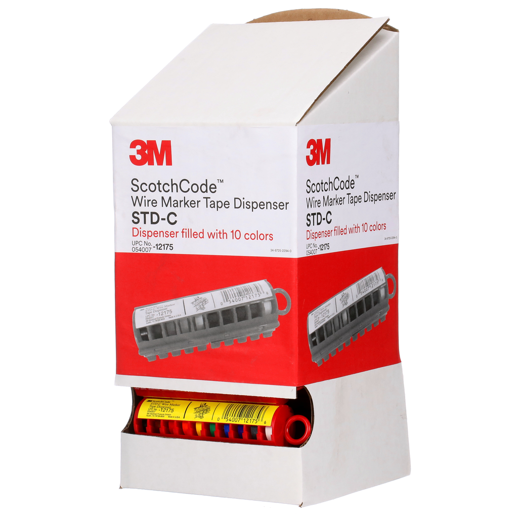 3M ScotchCode Wire Marker Tape Dispenser with Tape STD-C, compact design for easy handling, 25/Case